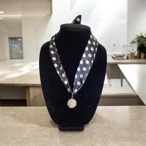 (#102) Polka Dot Scarf Necklace with Silver Pendant